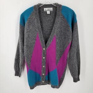 SK & Company Cardigan Womens Small Sweater Lambswool Angora Gray Pink Vintage